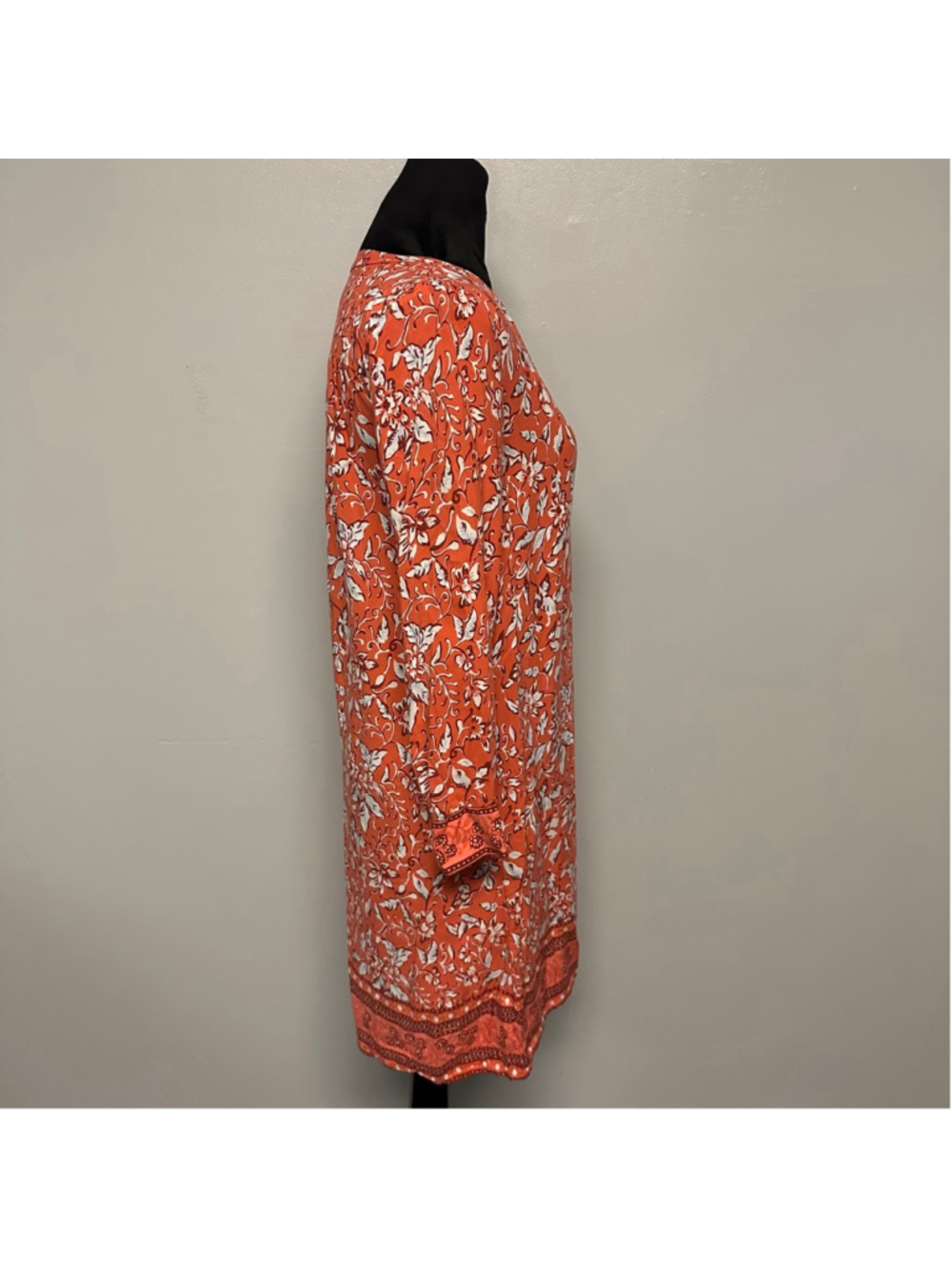Ann Taylor LOFT Orange White Floral Knee Length Long Sleeve Dress women’s XS - Picture 3 of 8